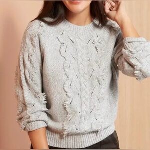 Rails Francis Heather Gray Fringe Cable Knit Pullover Sweater Small